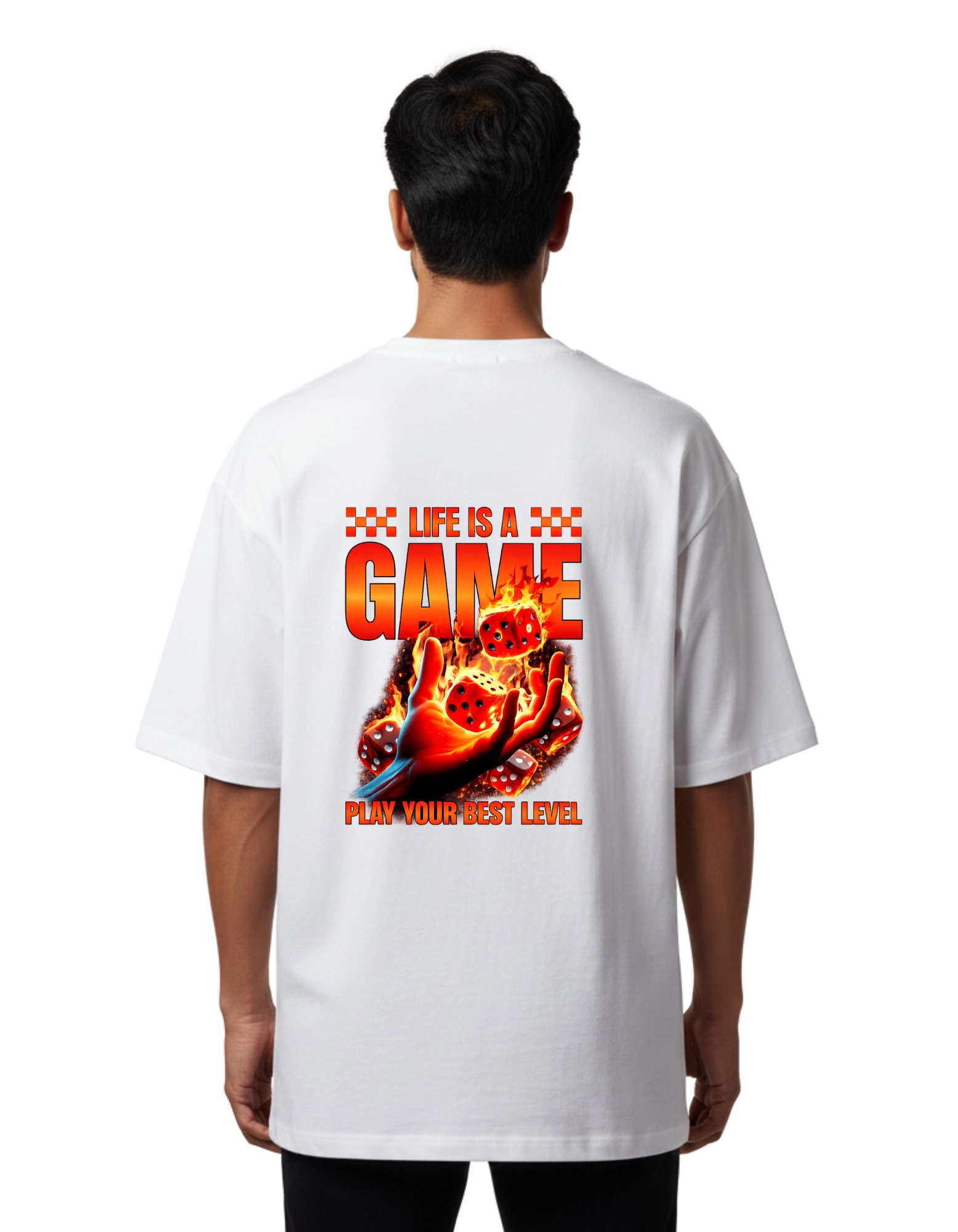 Life Is A Game Oversized Cotton French Terry T-Shirt 240 GSM White