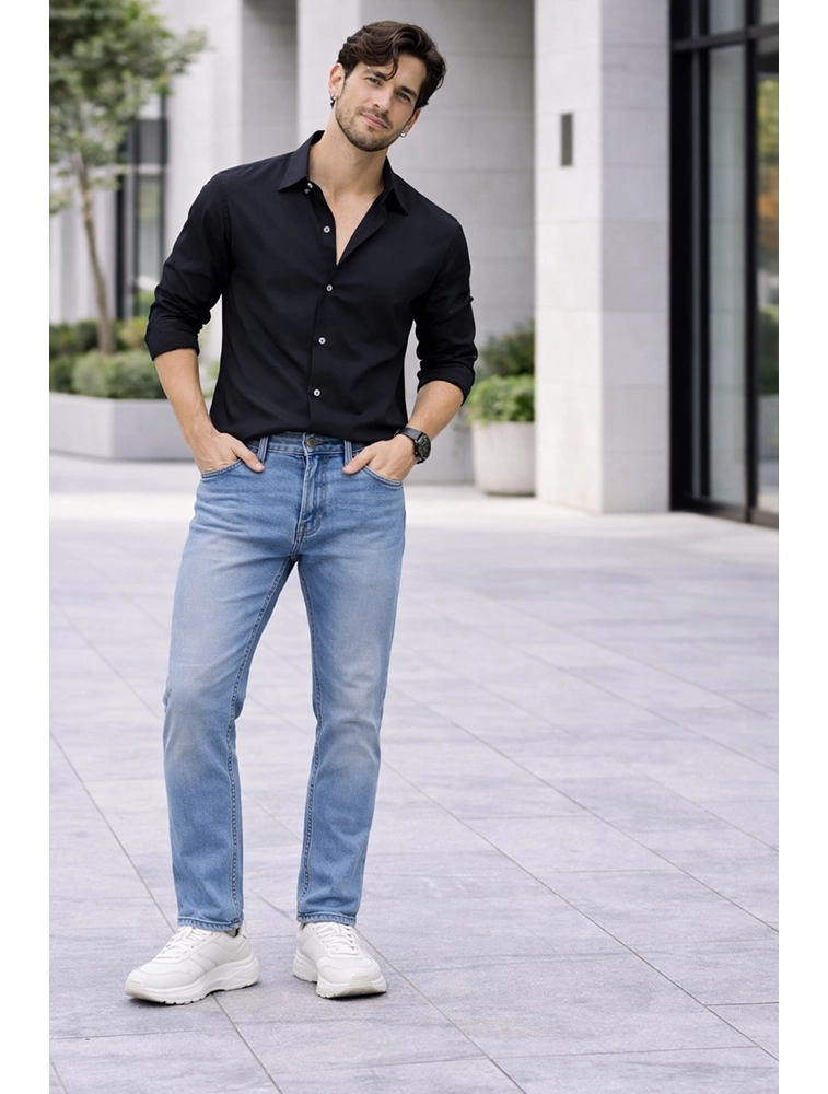 Light Blue Men Classic Fit Denim Jeans 