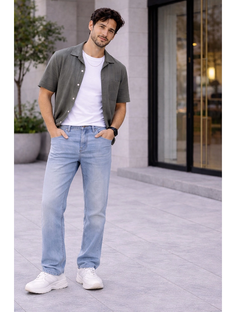 Light Blue Men Regular Fit Denim Jeans 