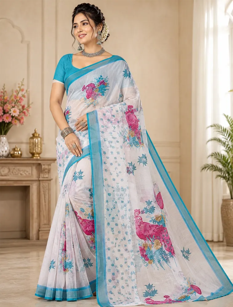Light Blush  Womens Premium Pure Linen Saree