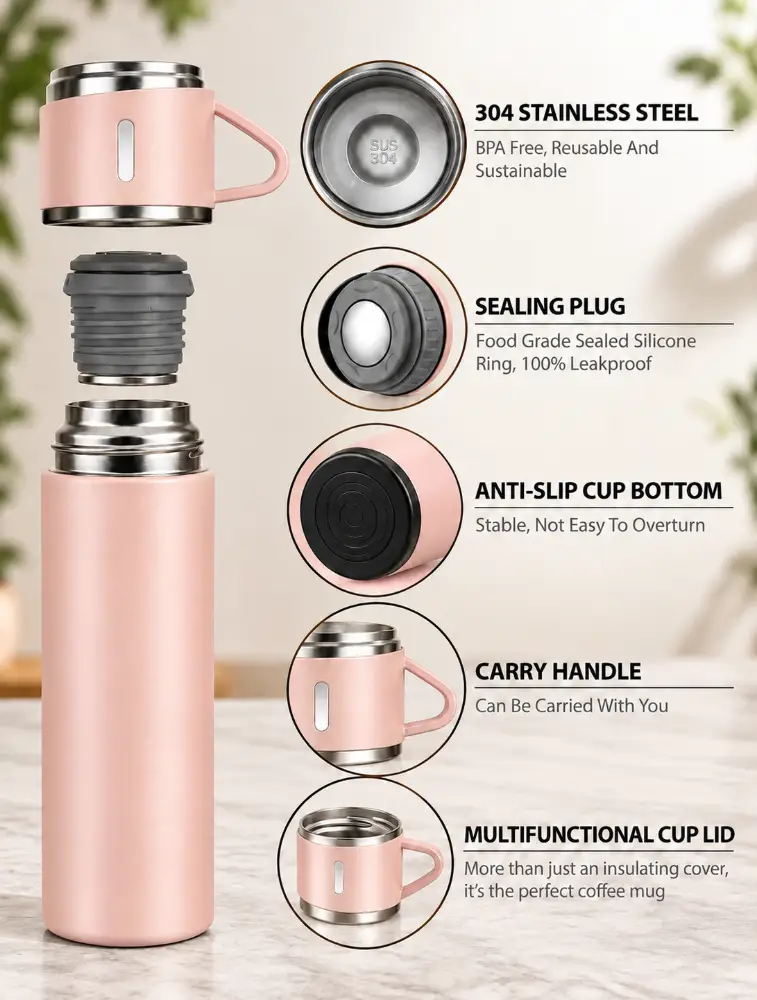  Light Blush Pink Stainless Steel Vacuum Flask Set