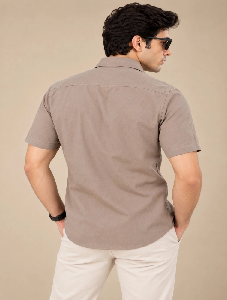 Light Brown Mens Slim Fit Solid Casual Shirt