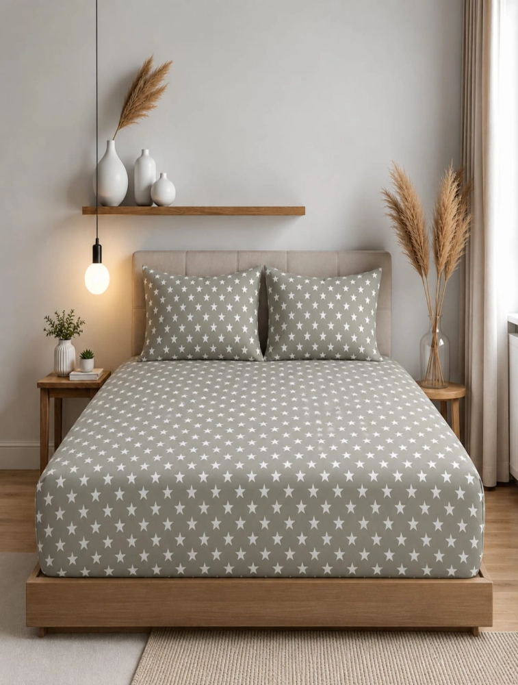 Light Brown Elasticated King Sized Bedsheet and Pillow Covers Set