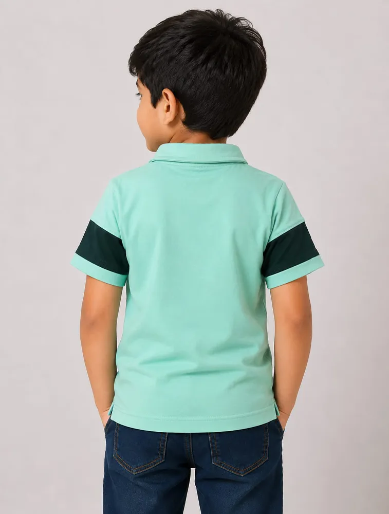 Light Green Boys HI Neck Taqua Kids Printed Casual TShirt