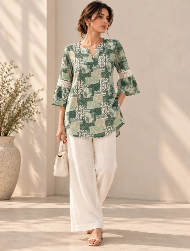 Light Green Womens Botanical Heritage Printed Top
