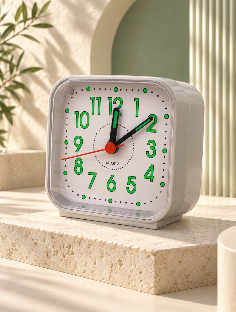 Light Grey Analog Alarm Clock with Snooze  Light TBZL 167
