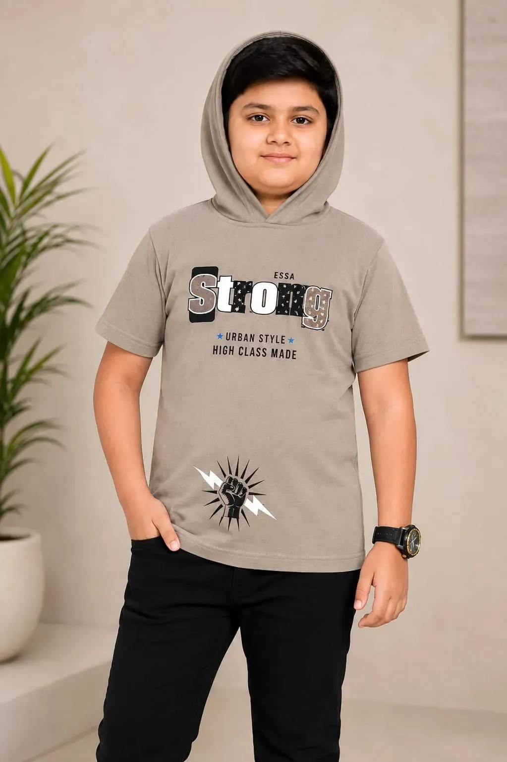 Light Grey Kids Premium Solid Printed Round Full Sleeve T Shirt