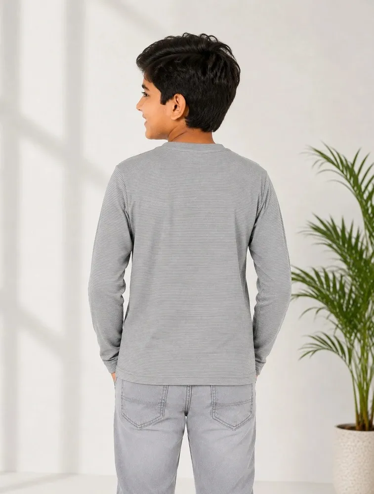 Light Grey Kids Premium Solid Printed Round Full Sleeve T Shirt