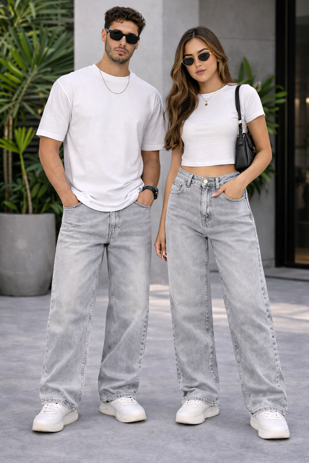 Light Grey Unisex Baggy Fit Denim Jeans