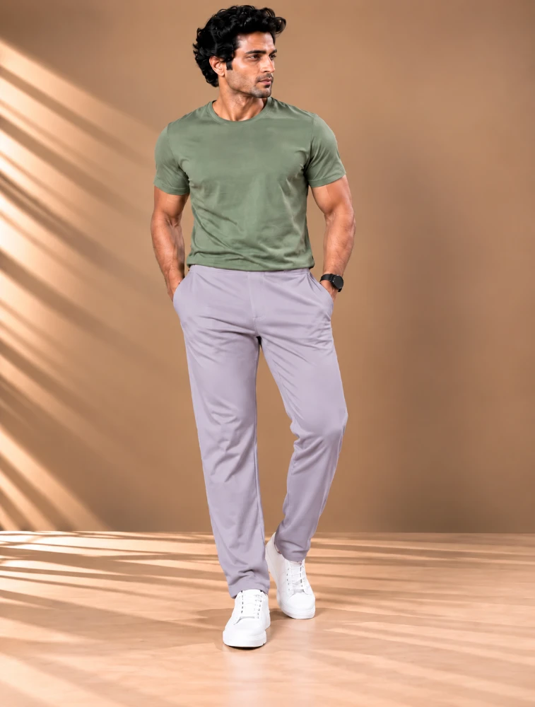 Light Lavender Oreas Mens Peanut Fabric Comfort Stretch Trousers