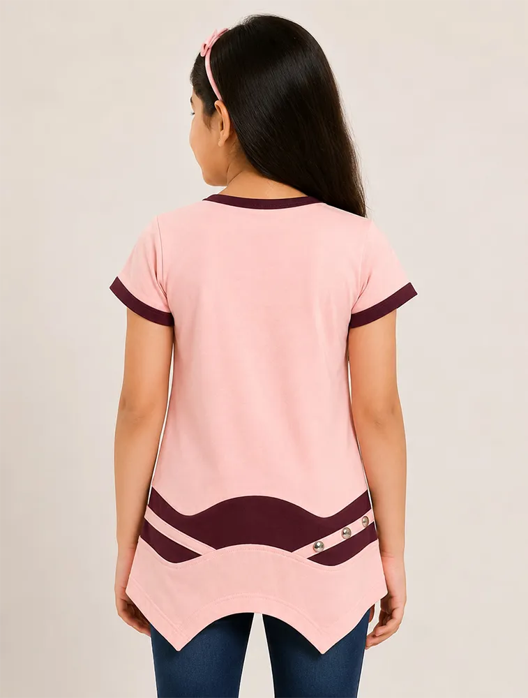 Light Peach Girls Premium Printed Half Sleeve T Shirt