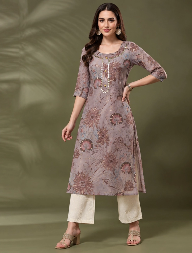 Light Pink Aarvika Abstract Elegance Printed Kurti