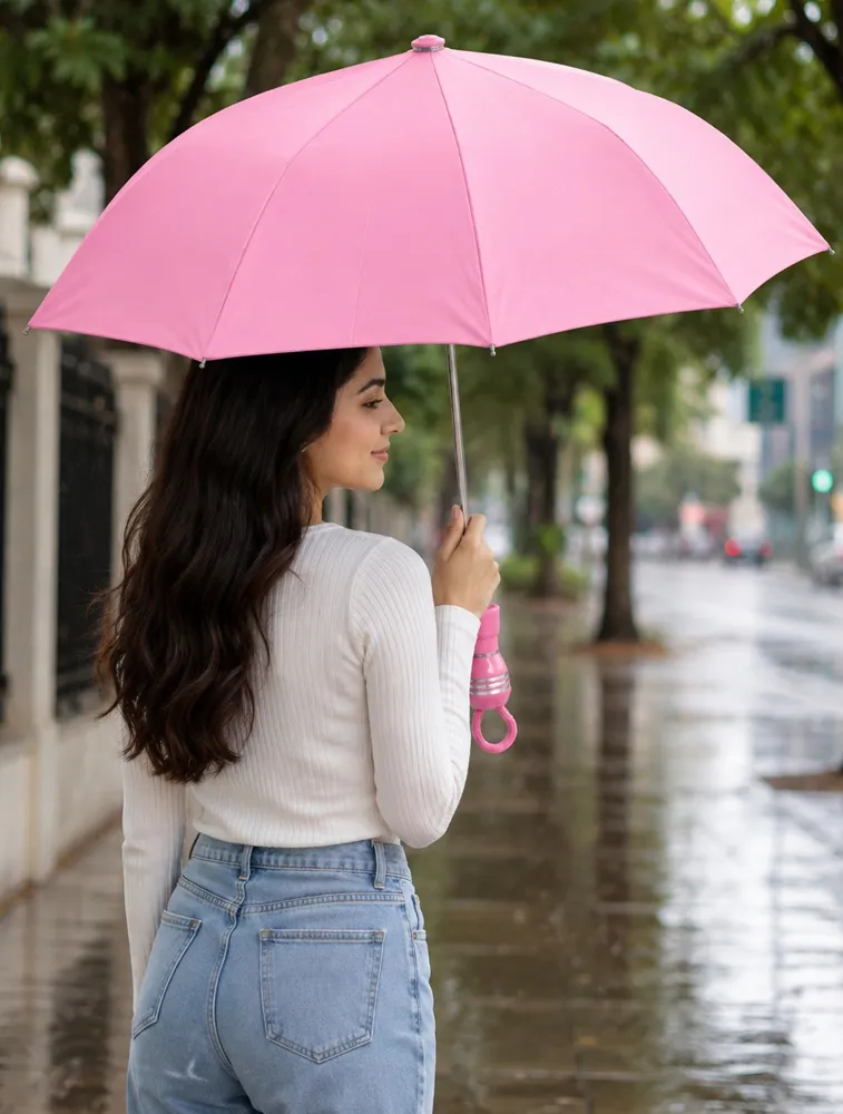 Light Pink Automatic Compact Travel Umbrella