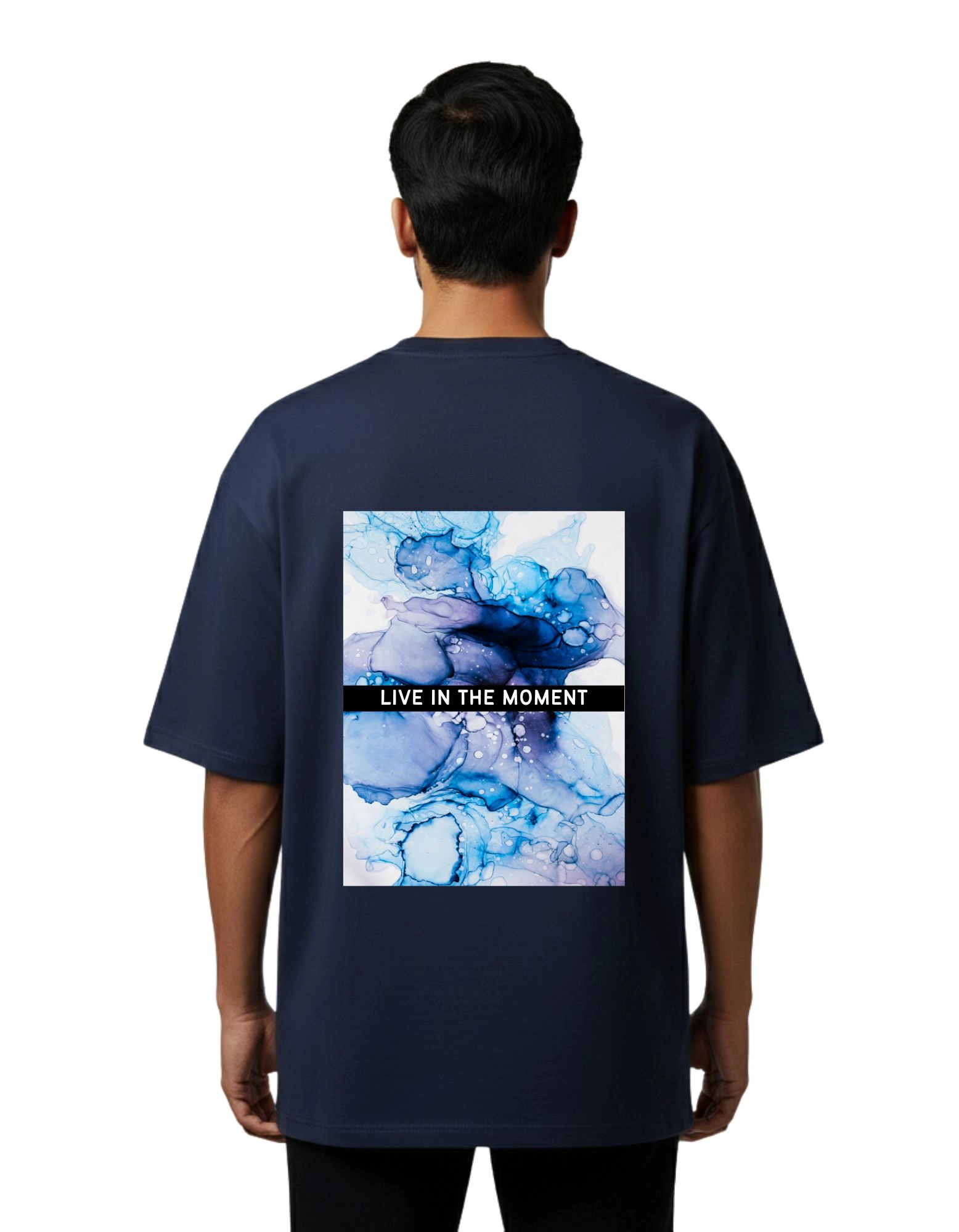 Live In The Moment Oversized French Terry 240 GSM T-Shirt Navy Blue