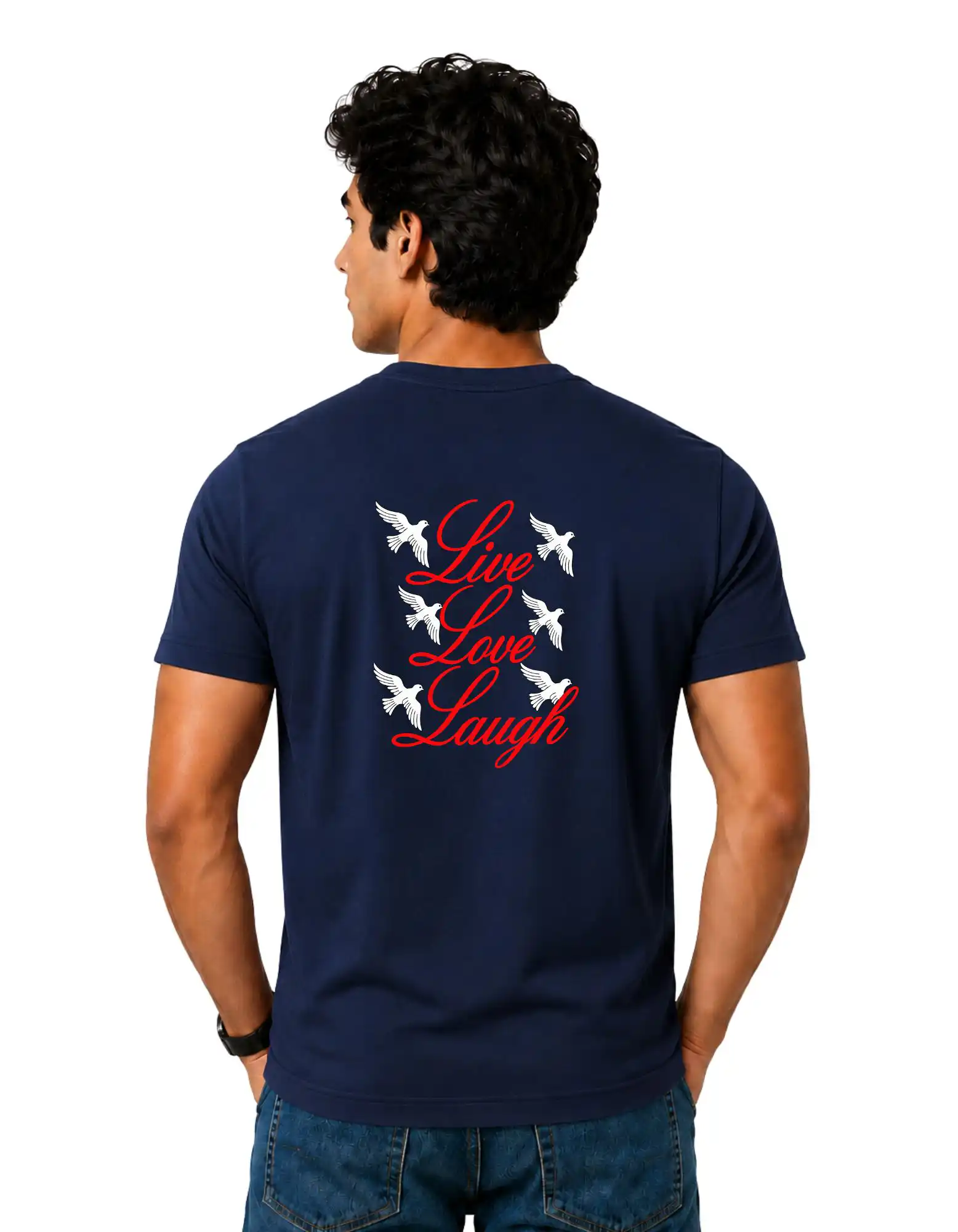Live Love Laugh Cotton Round Neck T-Shirt 180 GSM Navy Blue