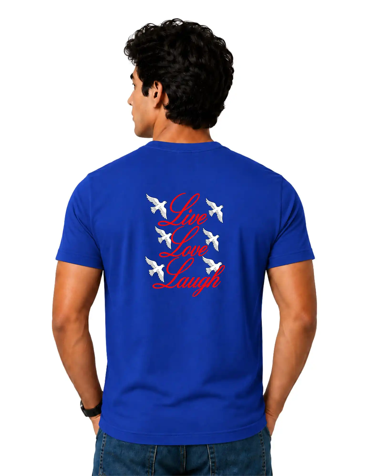 Live Love Laugh Cotton Round Neck T-Shirt 180 GSM Royal Blue