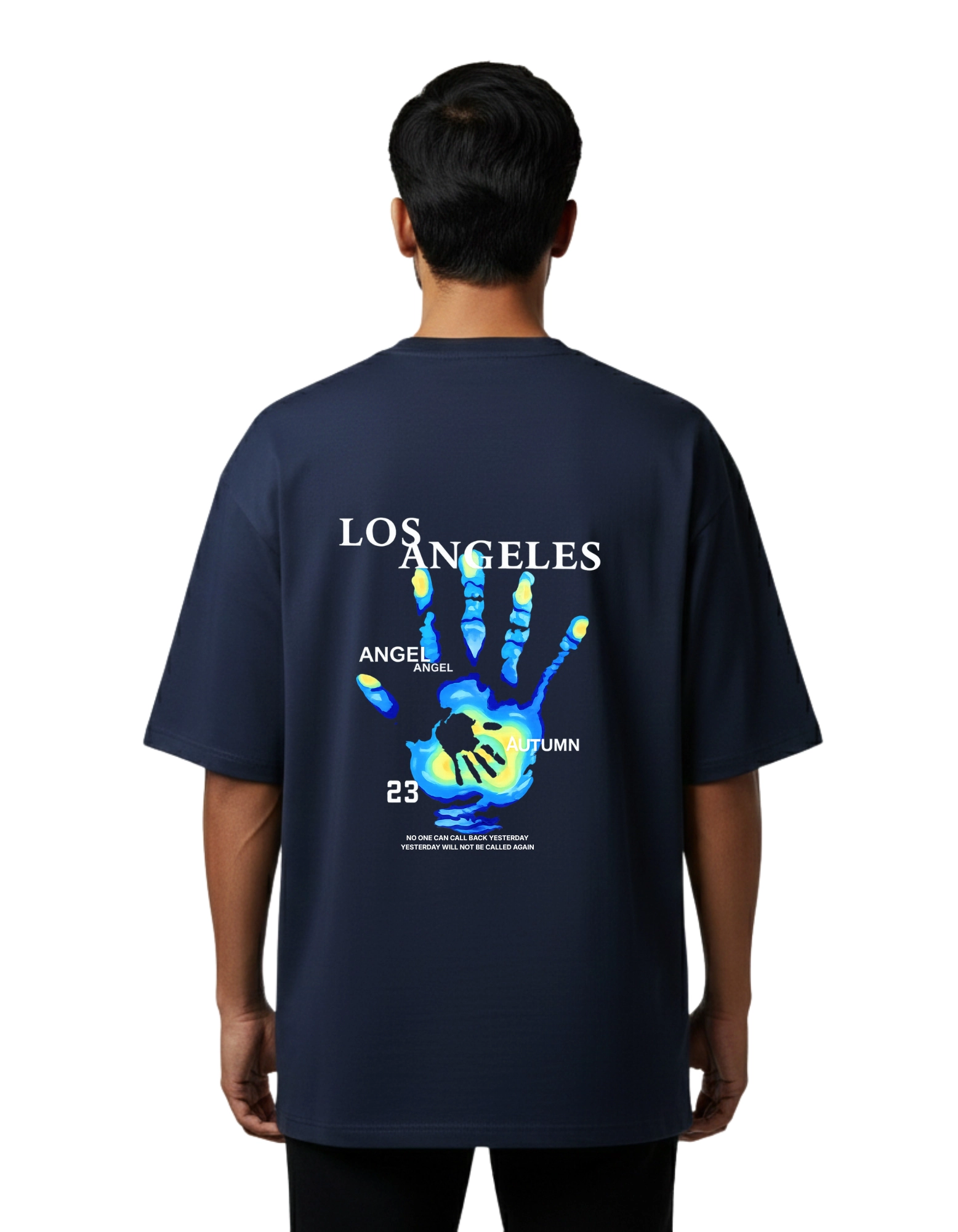 Los Angeles Oversized Cotton French Terry T-Shirt 240 GSM Navy Blue