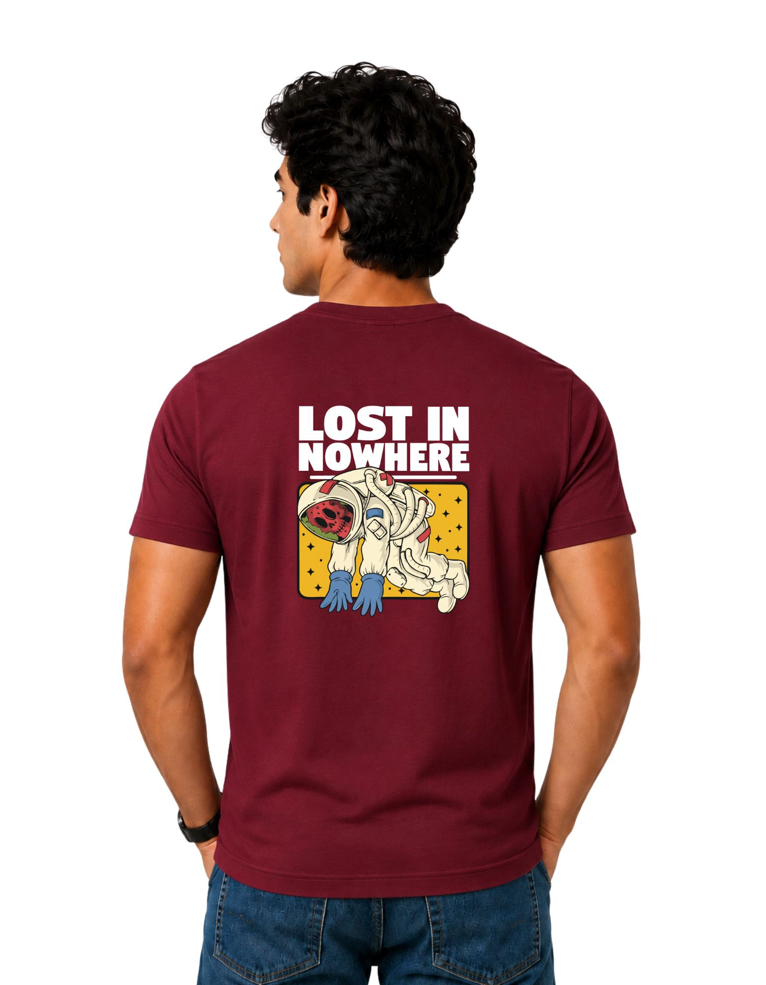 Lost In Nowhere Cotton Round Neck T-Shirt 180 GSM Maroon