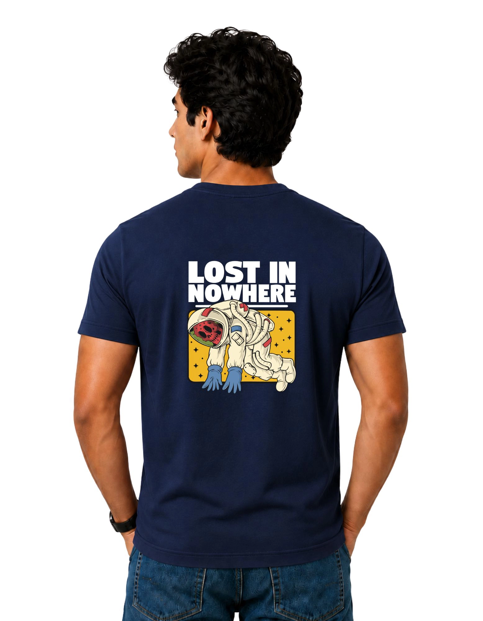 Lost In Nowhere Cotton Round Neck T-Shirt 180 GSM Navy Blue