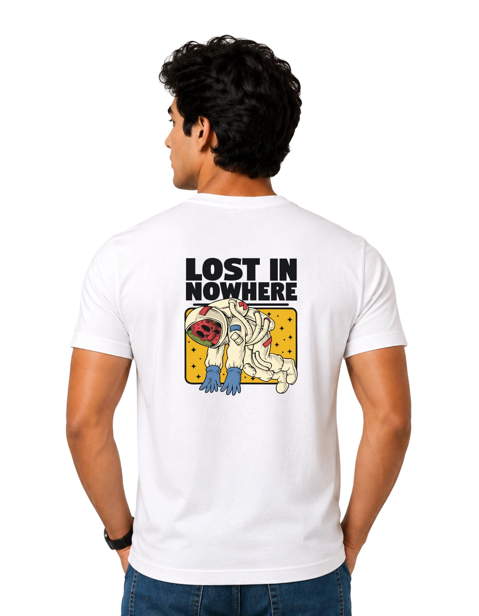Lost In Nowhere Cotton Round Neck T-Shirt 180 GSM White