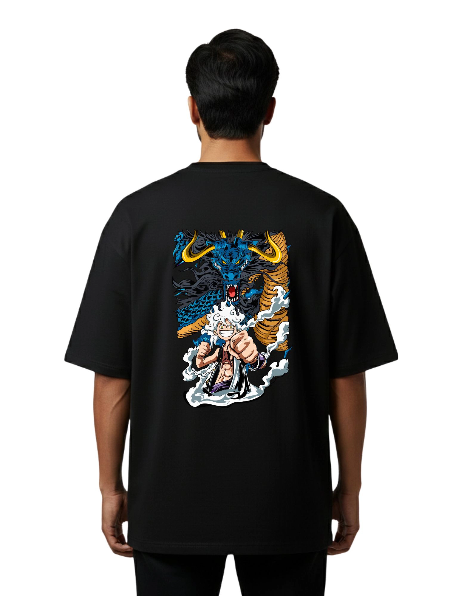 Luffy vs Kaido Oversize Cotton French Terry T-Shirt 240 GSM Black