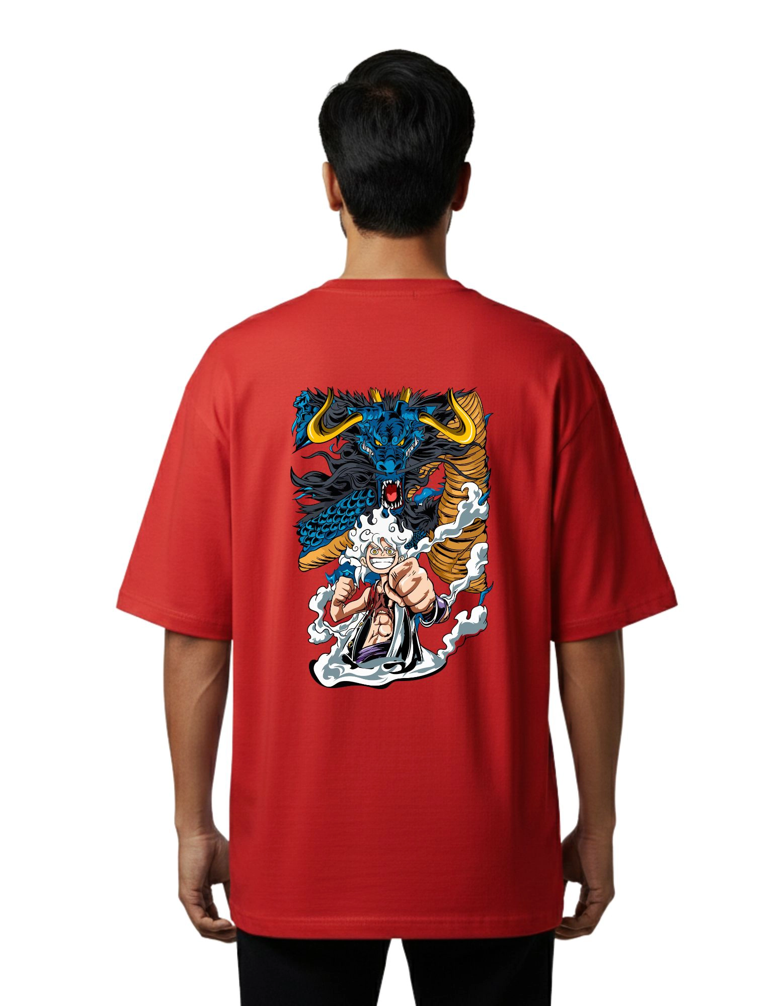 Luffy vs Kaido Oversize Cotton French Terry T-Shirt 240 GSM Red