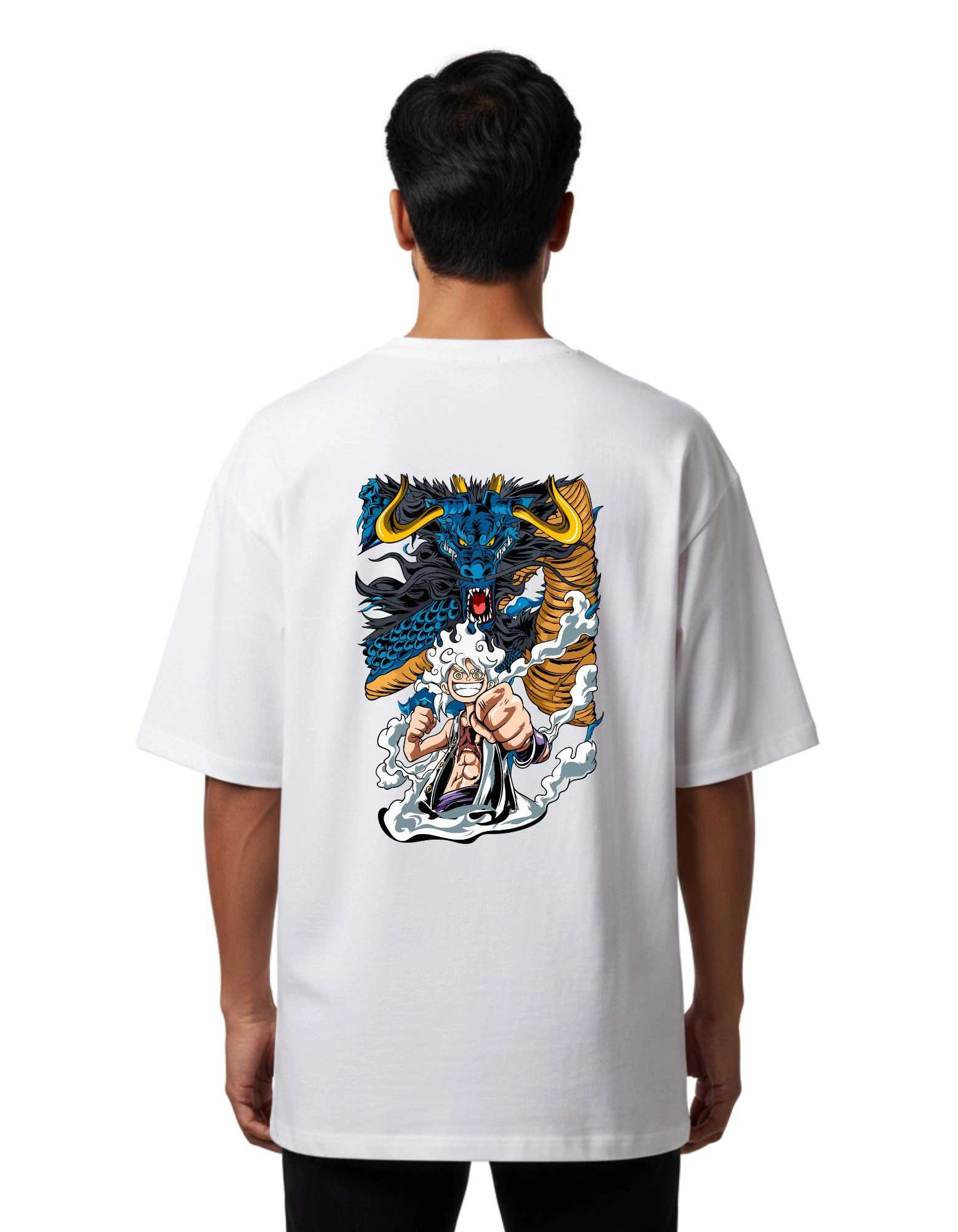 Luffy vs Kaido Oversize Cotton French Terry T-Shirt 240 GSM White