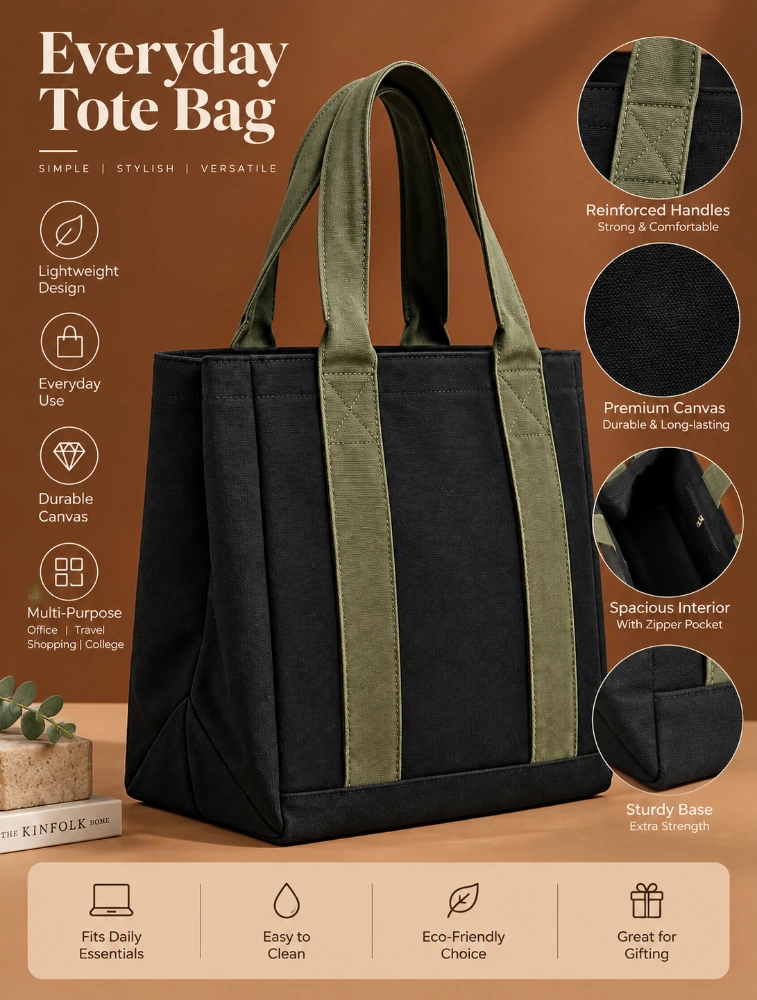Lupine Canvas Black Tote Bag For Women