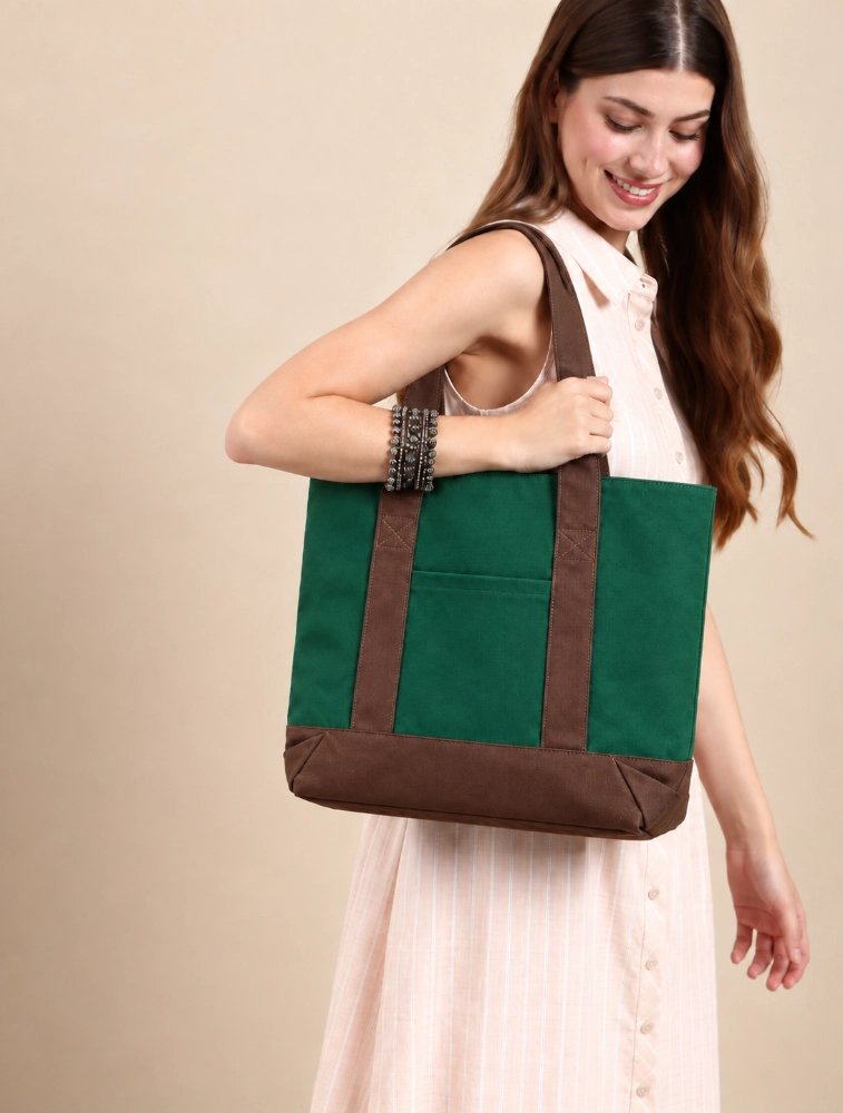 Lupine Canvas Dark Green Womens Tote Bag With Zipper