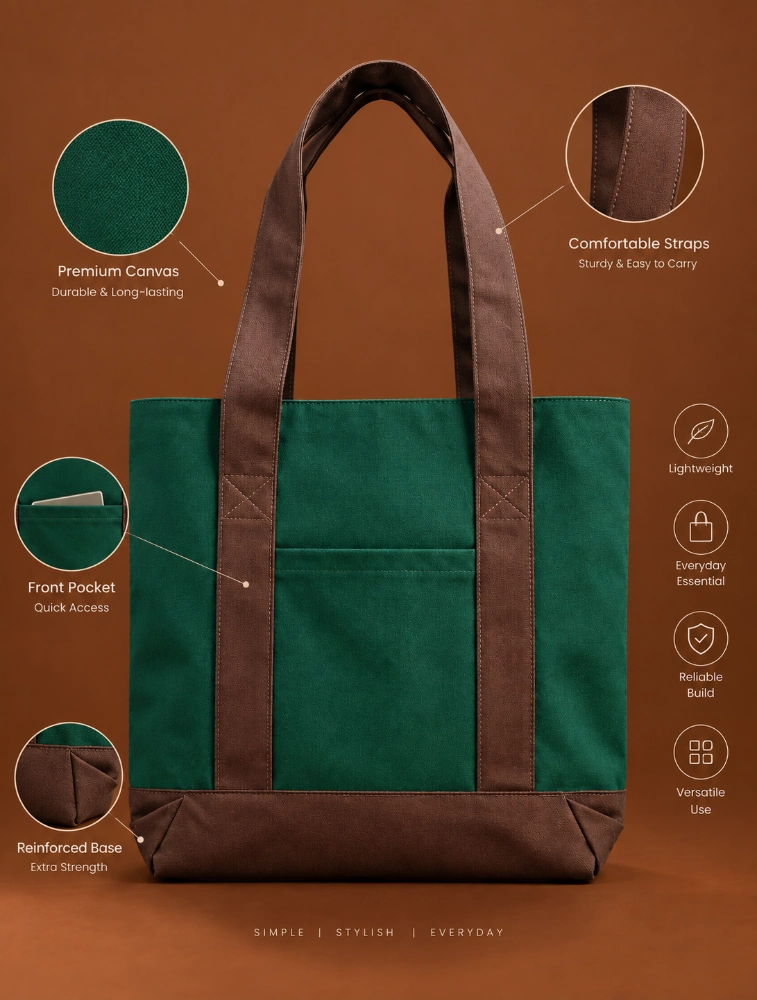 Lupine Canvas Dark Green Womens Tote Bag With Zipper