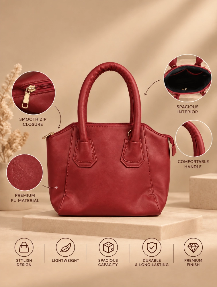 Lupine Premium Burgundy Polyurethane Hand Bag For Women