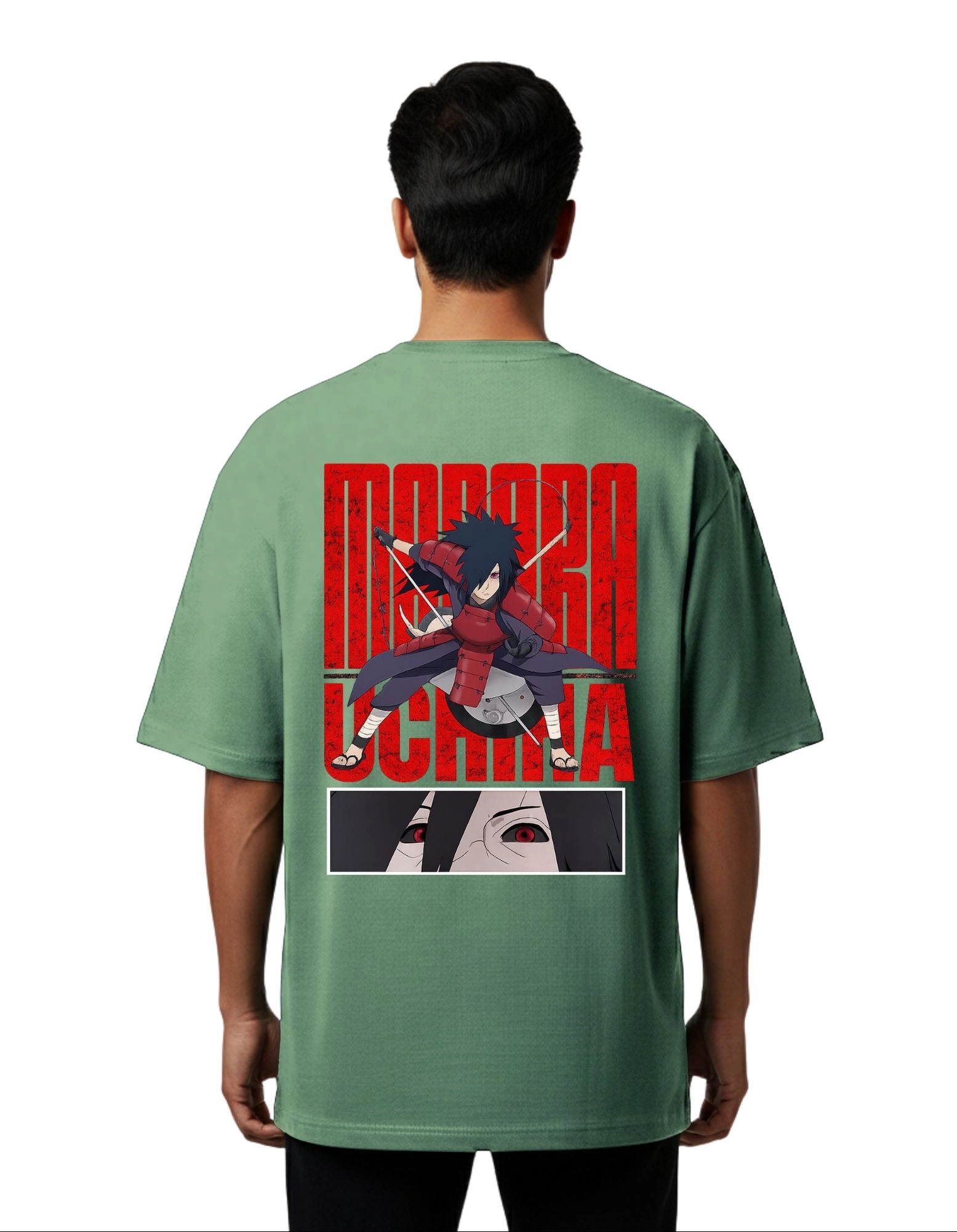 Madara Uchiha Street Graphic Oversize Cotton French Terry T-Shirt 240 GSM D Green