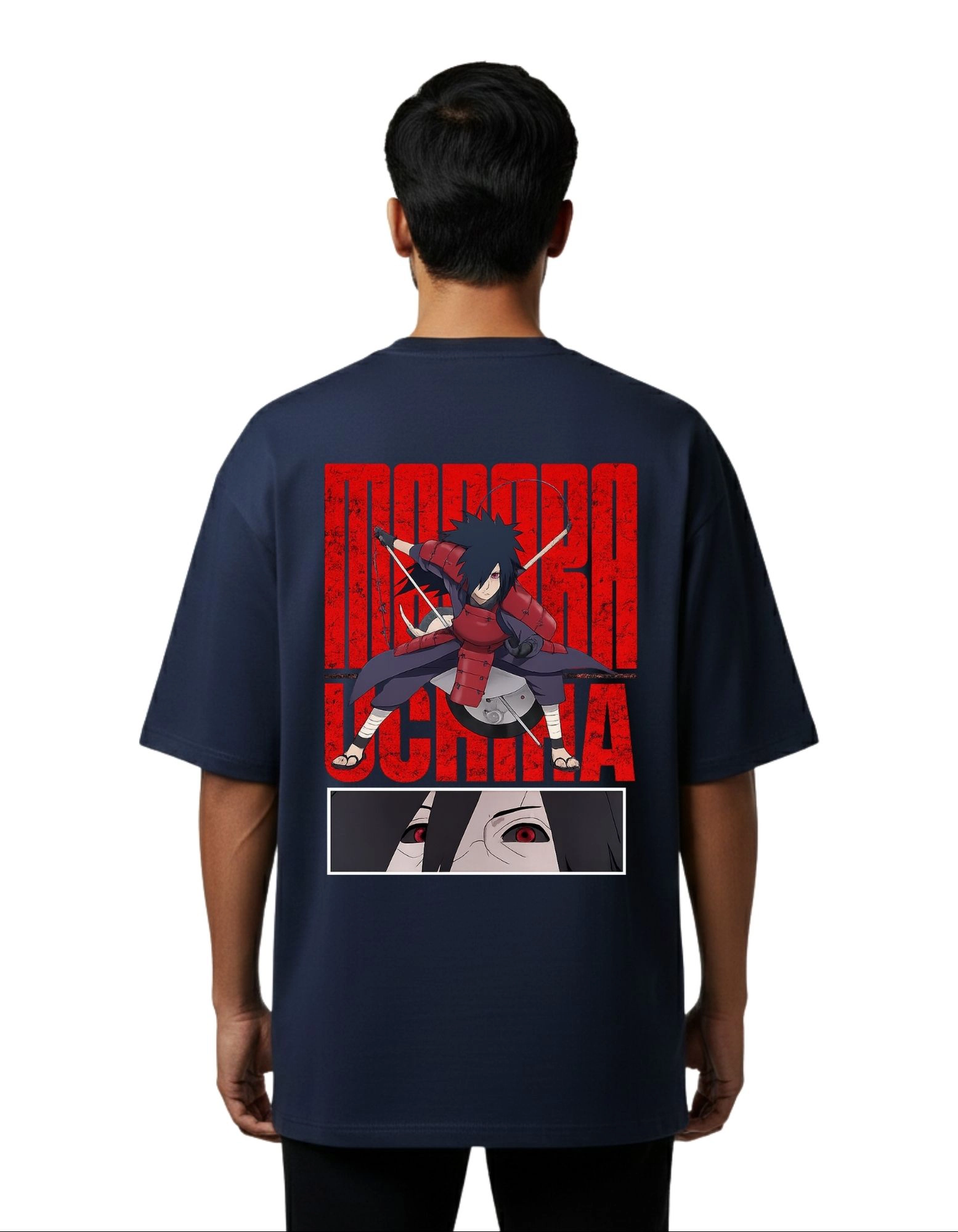 Madara Uchiha Street Graphic Oversize Cotton French Terry T-Shirt 240 GSM Navy Blue