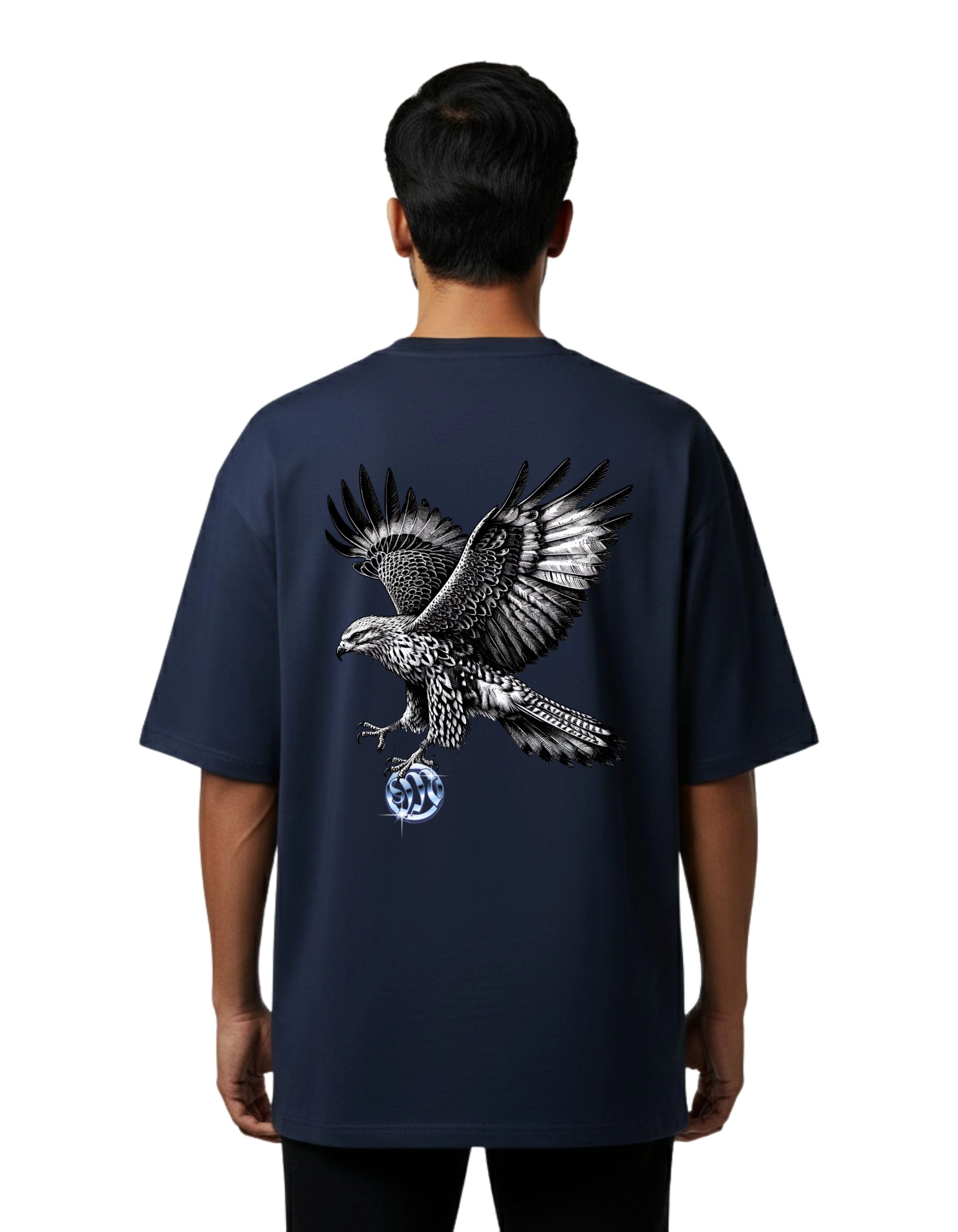 Magnificent Eagle Oversized Cotton French Terry T-Shirt 240 GSM Navy Blue
