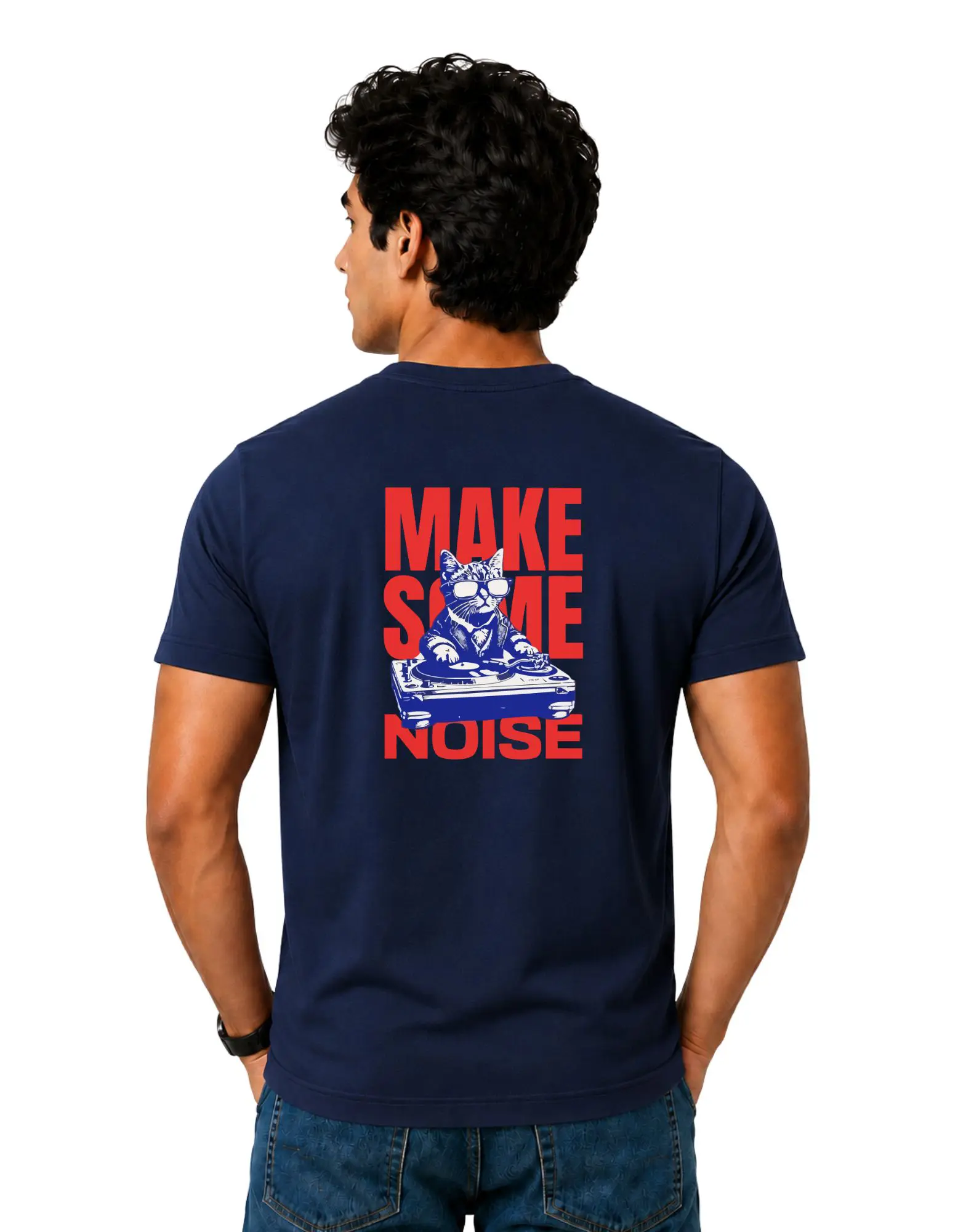 Make Some Noise Cotton Round Neck T-Shirt 180 GSM Navy Blue
