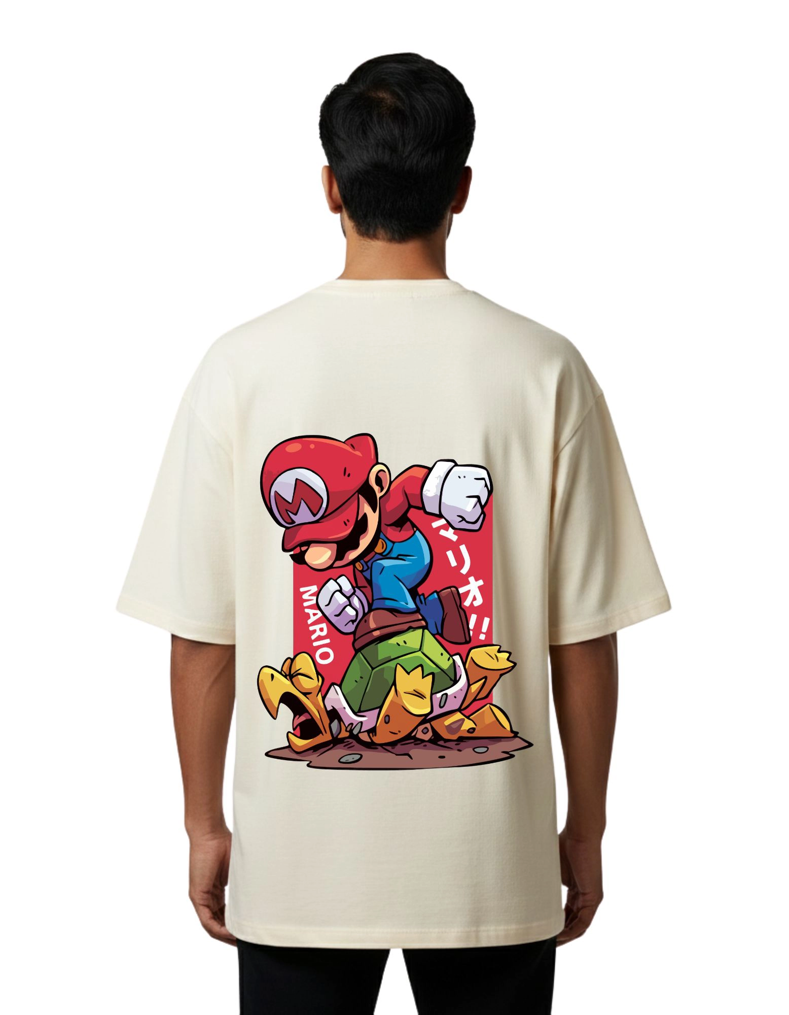 Mario Jump Attack Graphic Oversize Cotton French Terry T-Shirt 240 GSM Beige