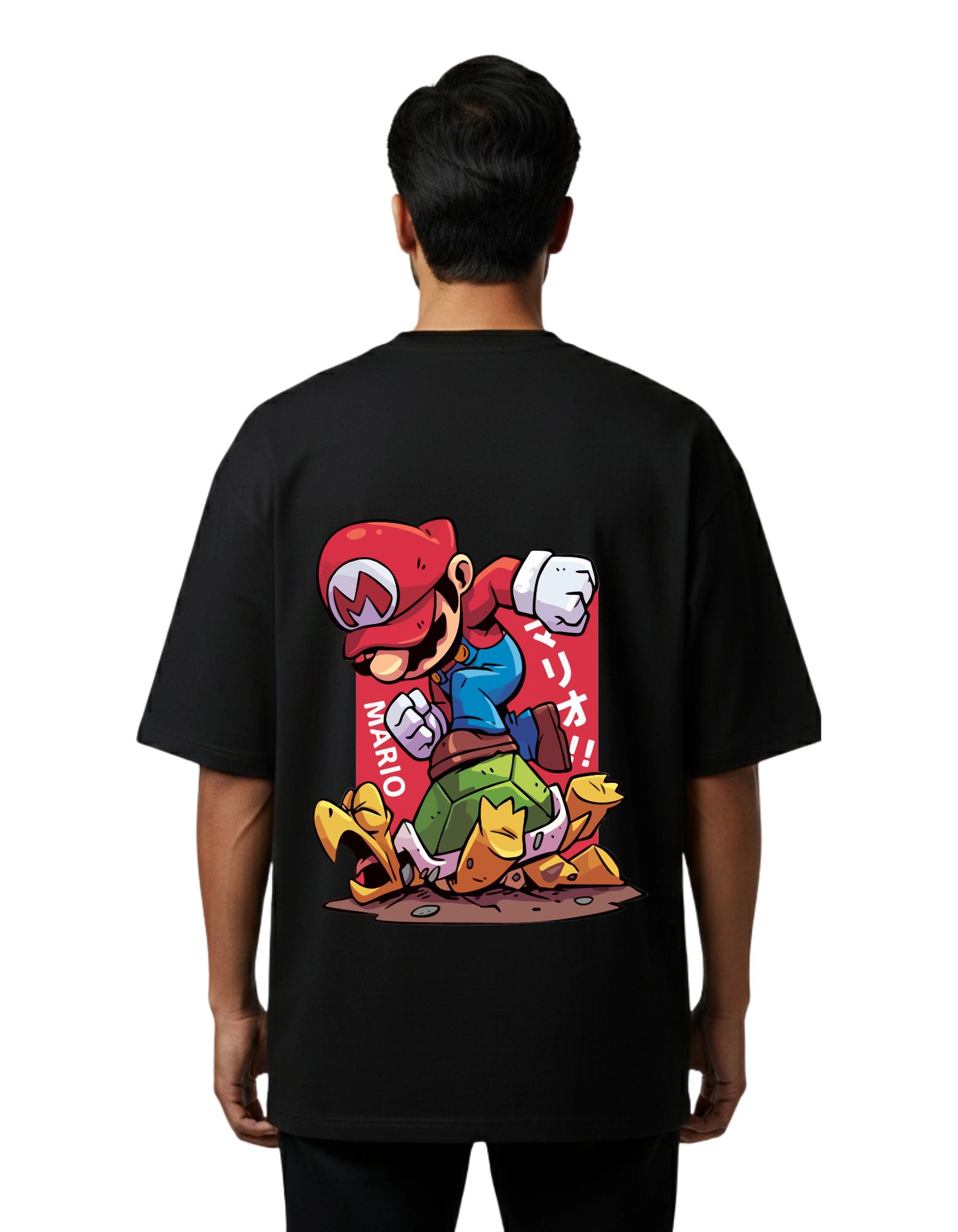Mario Jump Attack Graphic Oversize Cotton French Terry T-Shirt 240 GSM Black