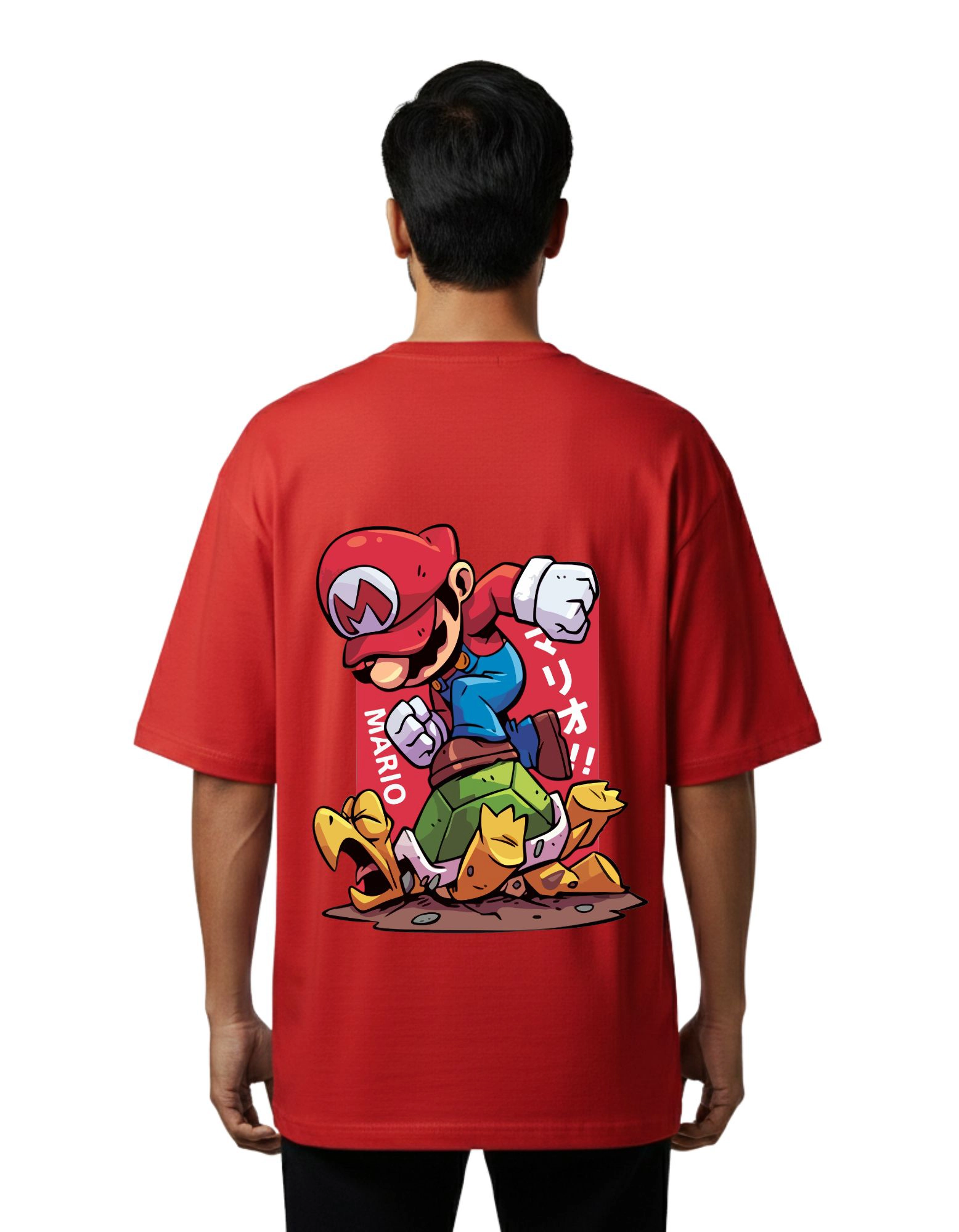 Mario Jump Attack Graphic Oversize Cotton French Terry T-Shirt 240 GSM Red