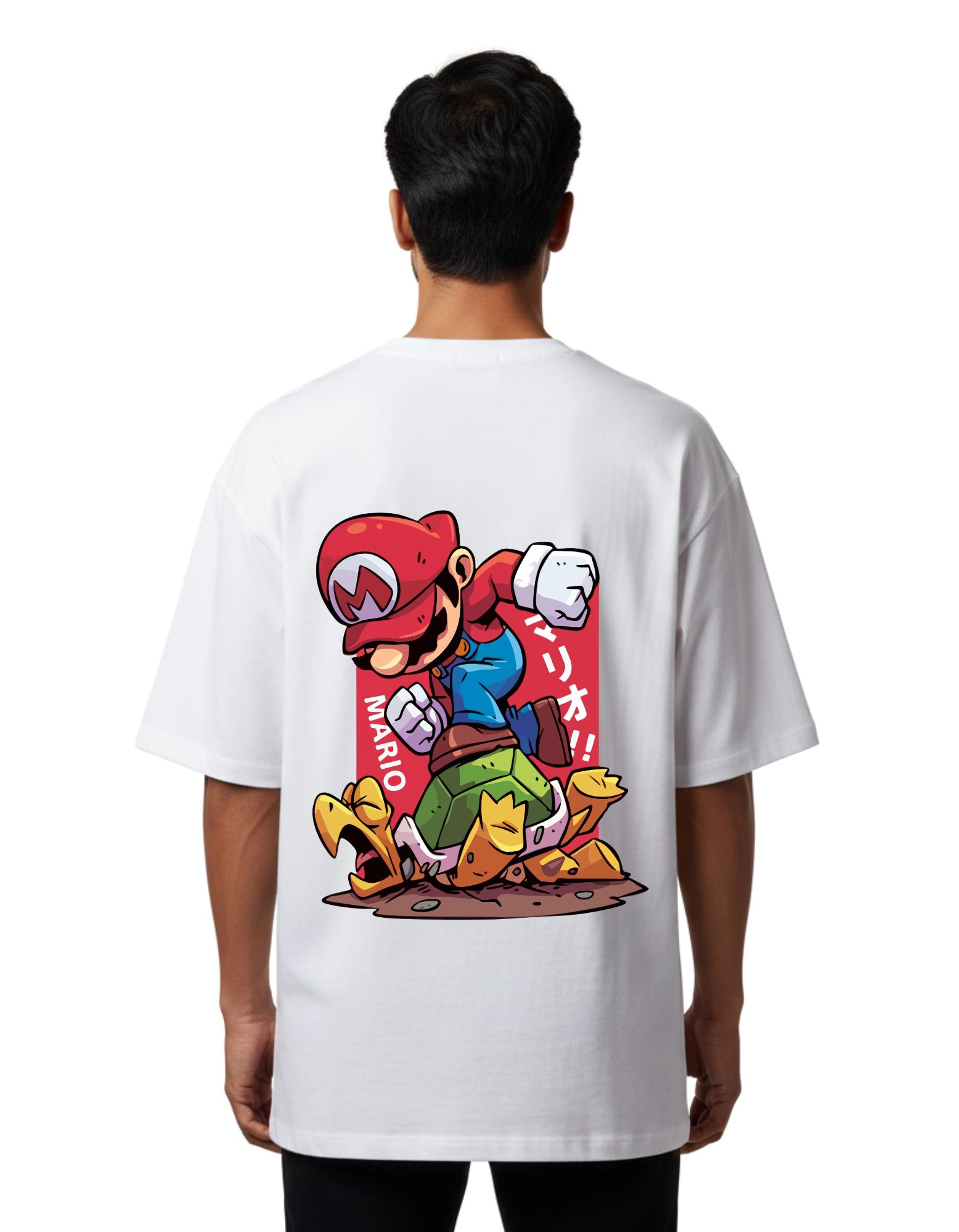 Mario Jump Attack Graphic Oversize Cotton French Terry T-Shirt 240 GSM White