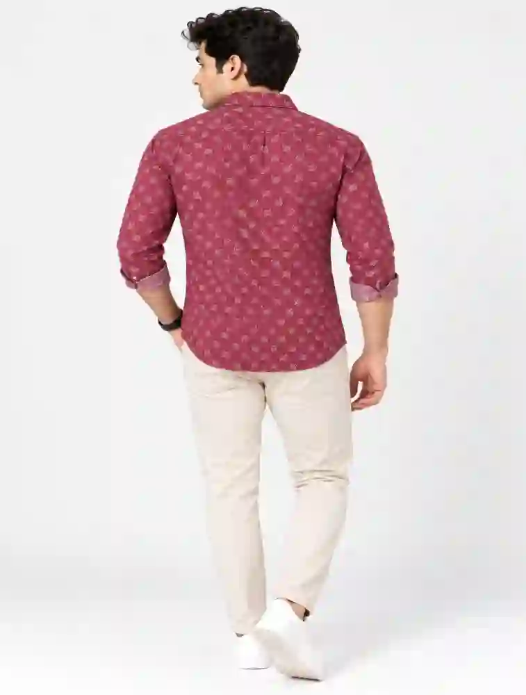 Maroon  Mens Premium Slim Fit Printed Shirt