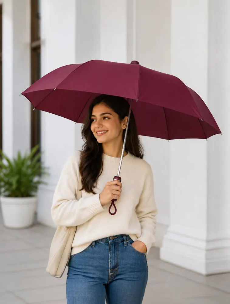 Maroon Automatic Compact Travel Umbrella