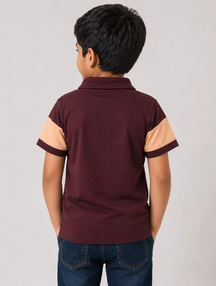 Maroon Boys HI Neck Taqua Kids Printed Casual TShirt 