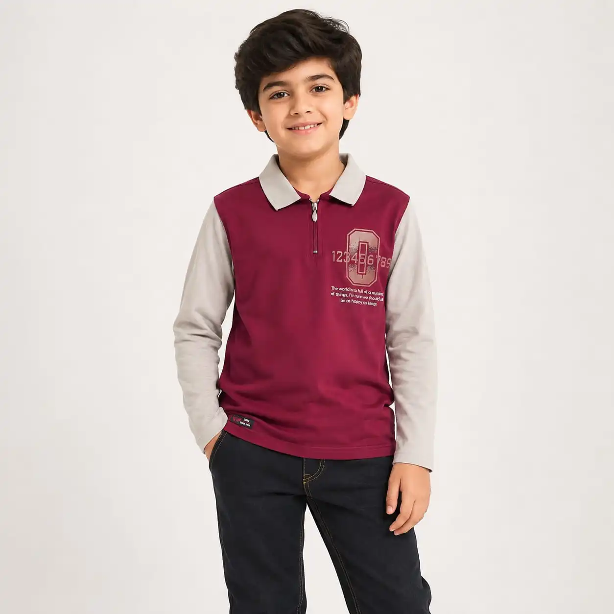 Maroon Boys Java Collar Premium T Shirt