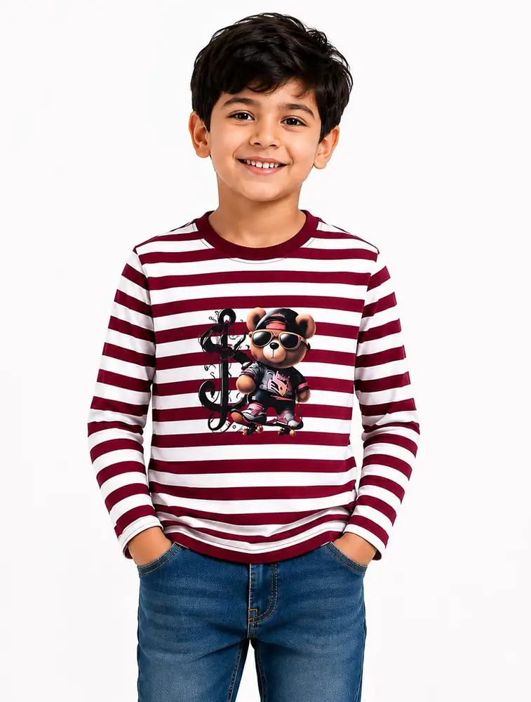 Maroon Boys Round Neck Printed T Shirt