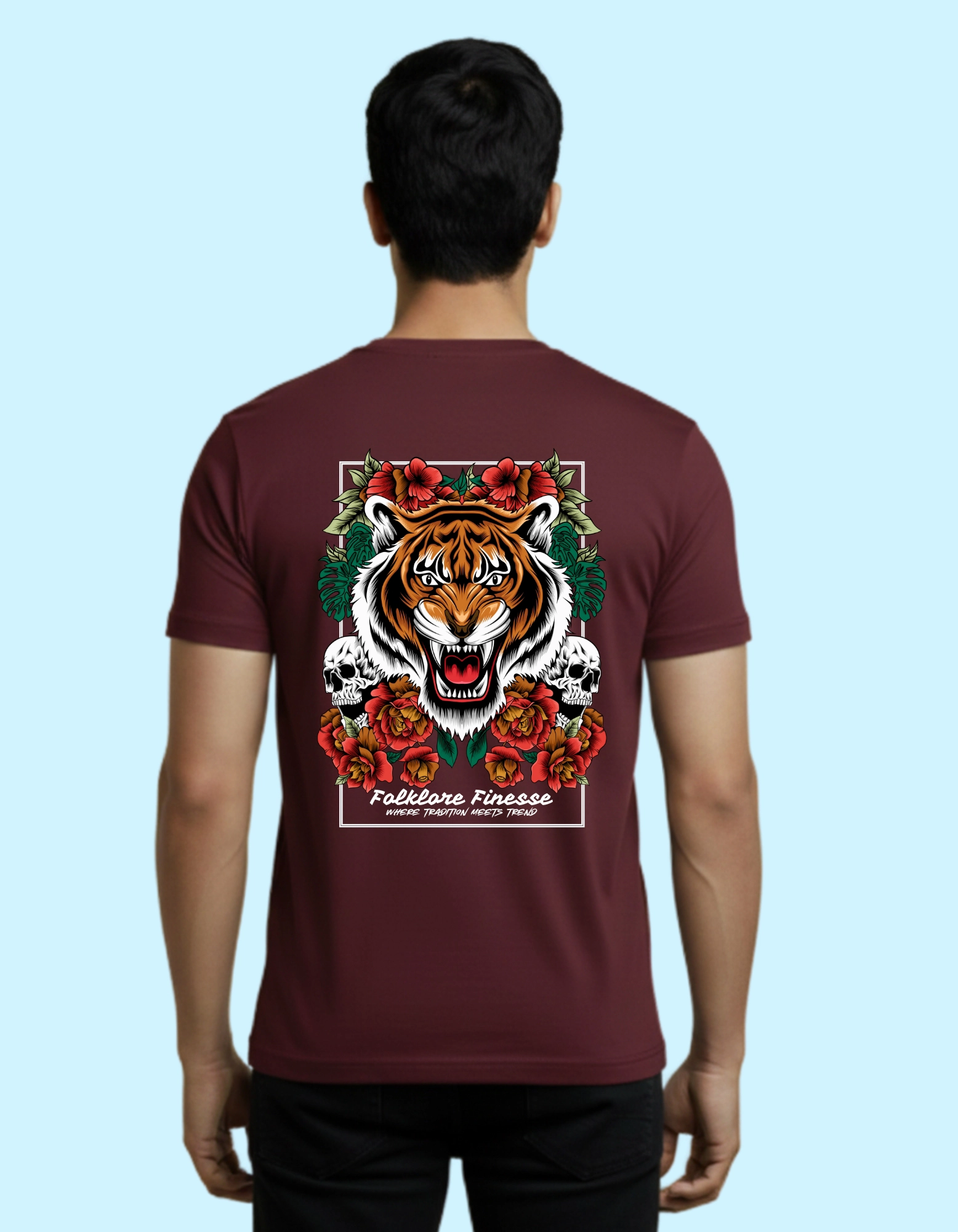 Tiger Heritage Graphic Cotton Round 180GSM Half Sleeve T-shirts Maroon