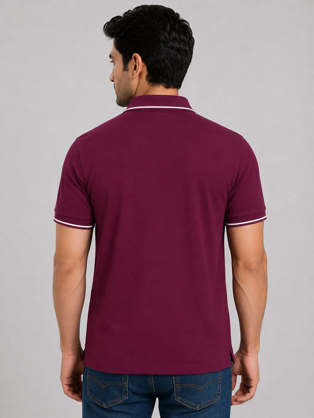 Maroon Mens Premium Cotton 270 GSM Half Sleeve Polo T Shirt With White Collar And Sleeve Tipping