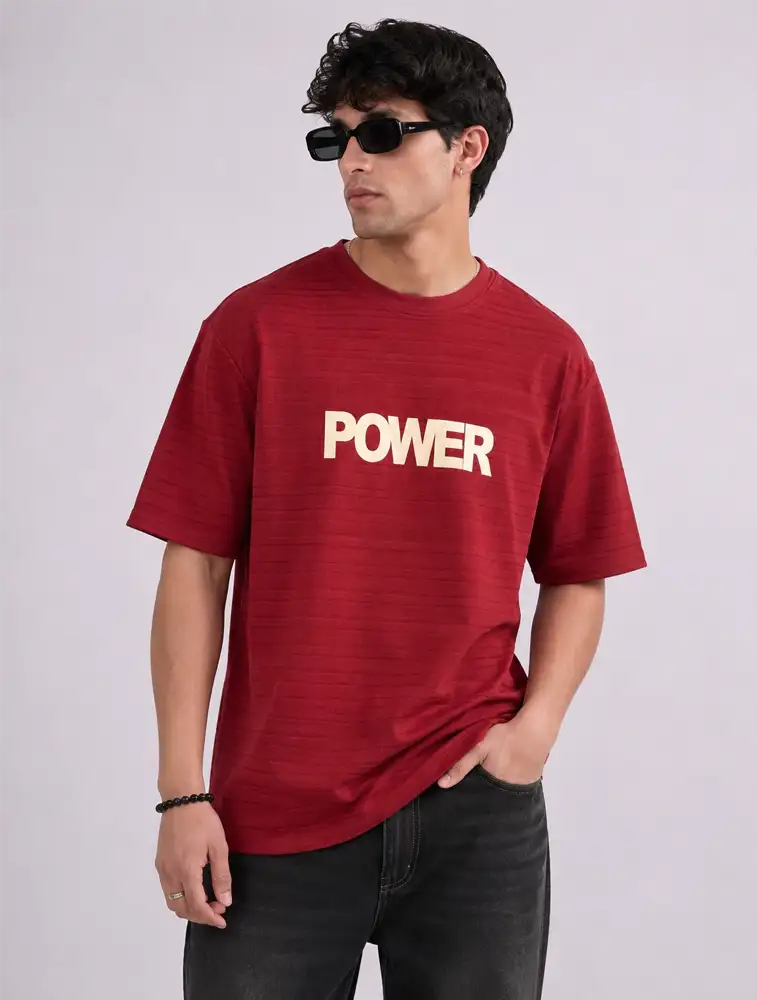 Maroon Mens Oversize Premium Printed Tshirt