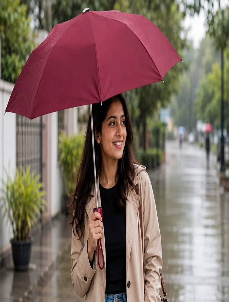 Maroon Portable 3 Fold Umbrella