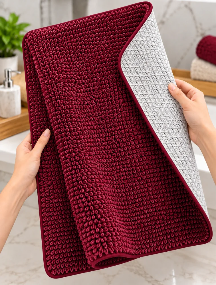 Maroon Premium Micro Polyester Bath Mat — bulk from ₹142