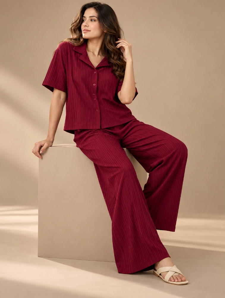 Maroon Trending Womens Long Coord Set